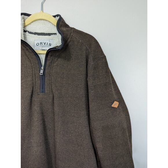 Men's Orvis sherpa lined 3/4 zip brown pull over sweater jacket size L - Picture 4 of 5